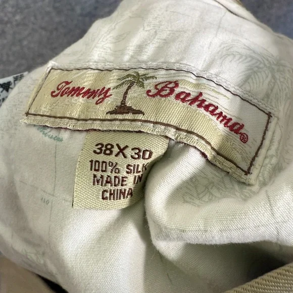 Tommy Bahama Chino Pants Mens 38x30 100% Silk Khaki Relaxed Pleated Old Money - Picture 12 of 13
